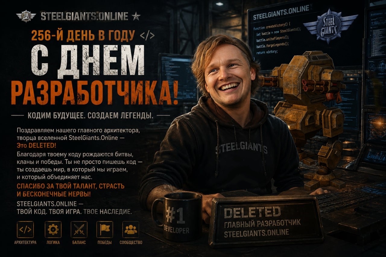 От всего сердца, команда проекта «Steel Giants» поздравляет нашего главного творца: DELETED с профессиональным праздником